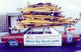 Word Record Surfboards stacjked on a car