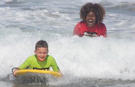 Bodyboarding at camp