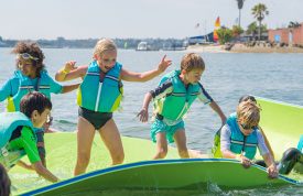 Campers have fun on the lily pad