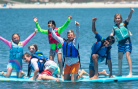campers on floating lilypad